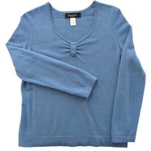 JONES NEW YORK Light Blue Cashmere V Neck Gathered Pullover Sweater women sz L